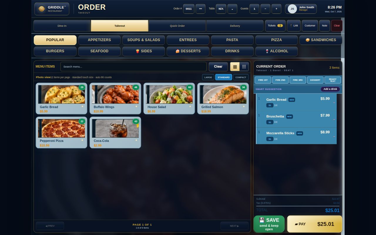 Griddle POS order screen